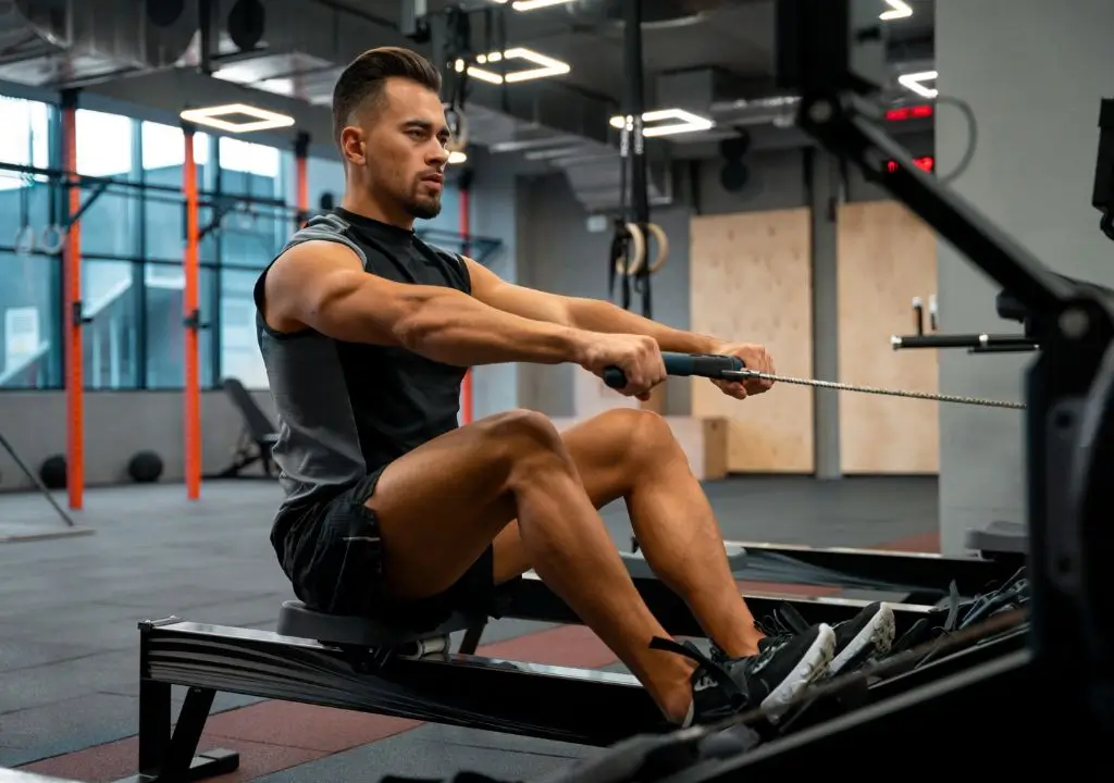 attractive fit man working out gym